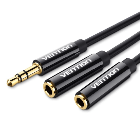 Vention 3.5mm Male to 2*3.5mm Female Stereo Splitter Cable 0.3M Black ABS Type - Zapcart Technology Qatar