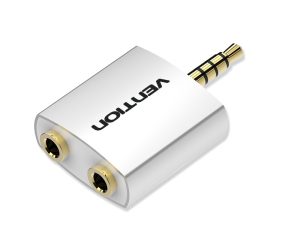 Vention 4 Pole 3.5mm Male to 2*3.5mm Female Audio Adapter Silvery Metal Type - Zapcart Technology Qatar