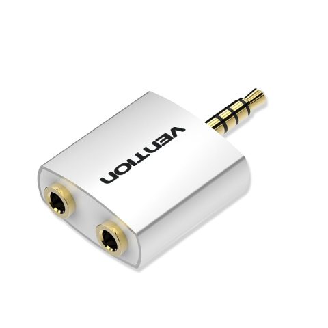Vention 4 Pole 3.5mm Male to 2*3.5mm Female Audio Adapter Silvery Metal Type - Zapcart Technology Qatar