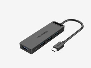 VENTION 5 in 1 Type-C to 4-Port USB 3.0 Hub with Power Supply Black ABS Type - Zapcart Technology Qatar