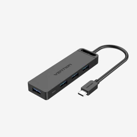 VENTION 5 in 1 Type-C to 4-Port USB 3.0 Hub with Power Supply Black ABS Type - Zapcart Technology Qatar