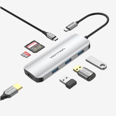 VENTION 7 in 1 USB Type C Hub with 4K HDMI Output, 5Gbps USB 3.0 Ports, SD / microSD Card Reader, & Fast Charging USB-C Power Delivery Adapter Dock - Zapcart Technology Qatar