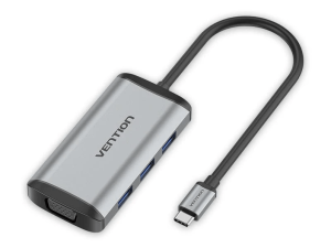 Vention Multi-function USB-C to HDMI/VGA/USB3.0*3/PD Docking Station 0.15M Gray Metal Type - Zapcart Technology Qatar