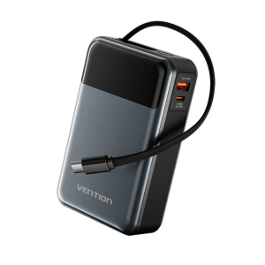 Vention Powerbank 20000mAh PD65W (Black) (Build-in USB-C Cable USB-C + USB-A 65W Black LED Display Type) - Zapcart Technology Qatar