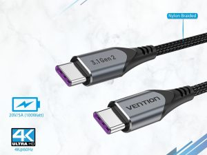 VENTION USB 3.1 Gen2 C Male to C Male 5A Cable Gray Aluminum Alloy Type - Zapcart Technology Qatar