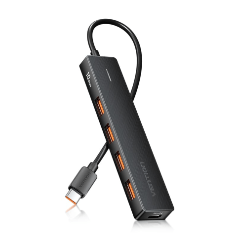 Vention USB-C to USB 3.2 Gen 2 Type-A x 4/USB-C 10G Hub 0.15M Black - Zapcart Technology Qatar