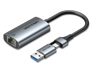 Vention USB-C + USB-A to Gigabit Ethernet Adapter 0.15M Gray Aluminum Alloy Type - Zapcart Technology Qatar