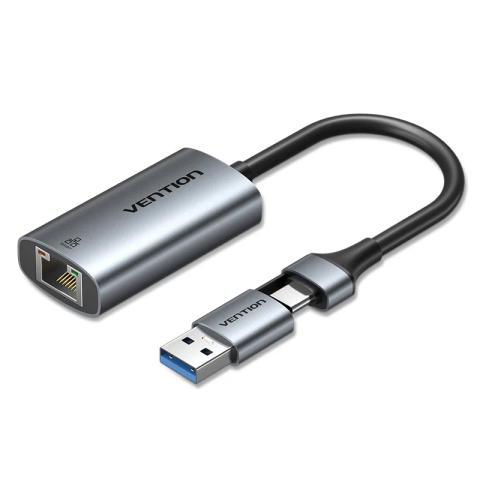 Vention USB-C + USB-A to Gigabit Ethernet Adapter 0.15M Gray Aluminum Alloy Type - Zapcart Technology Qatar