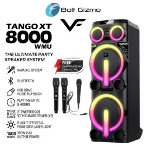 Vinnfier VF Tango XT8000 WMU 1500W MAX 14000mAh Potable Bluetooth Guitar Partybox Speaker Karaoke Speaker Aux-In USB - Zapcart Technology Qatar