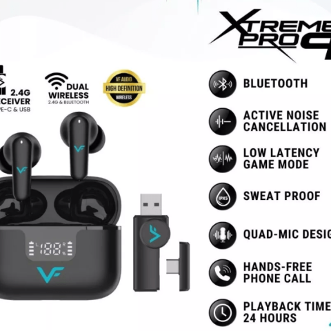 Vinnfier VF Xtreme Pro 9 2.4ghz Dongle Wireless earbuds ANC Transparent Mode leather-grain Spatial Audio VR Gaming - Zapcart Technology Qatar